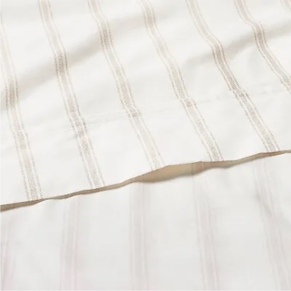 LAST ONE! Hearth & Hand Cotton Percale Tick Stripe Sheet Set Pebble (Queen) - Picture 2 of 3